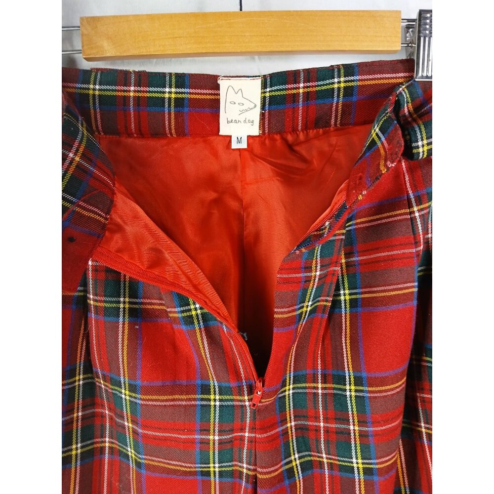 Vintage Bean Dog Red Tartan Plaid High Waisted Pleated Shorts M Womens School - Picture 7 of 8